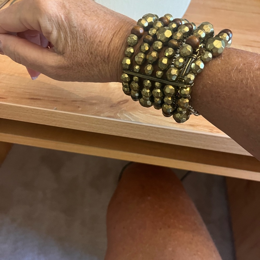 Chic Stylish 6 layer Gold and Brown Beaded Bracelet